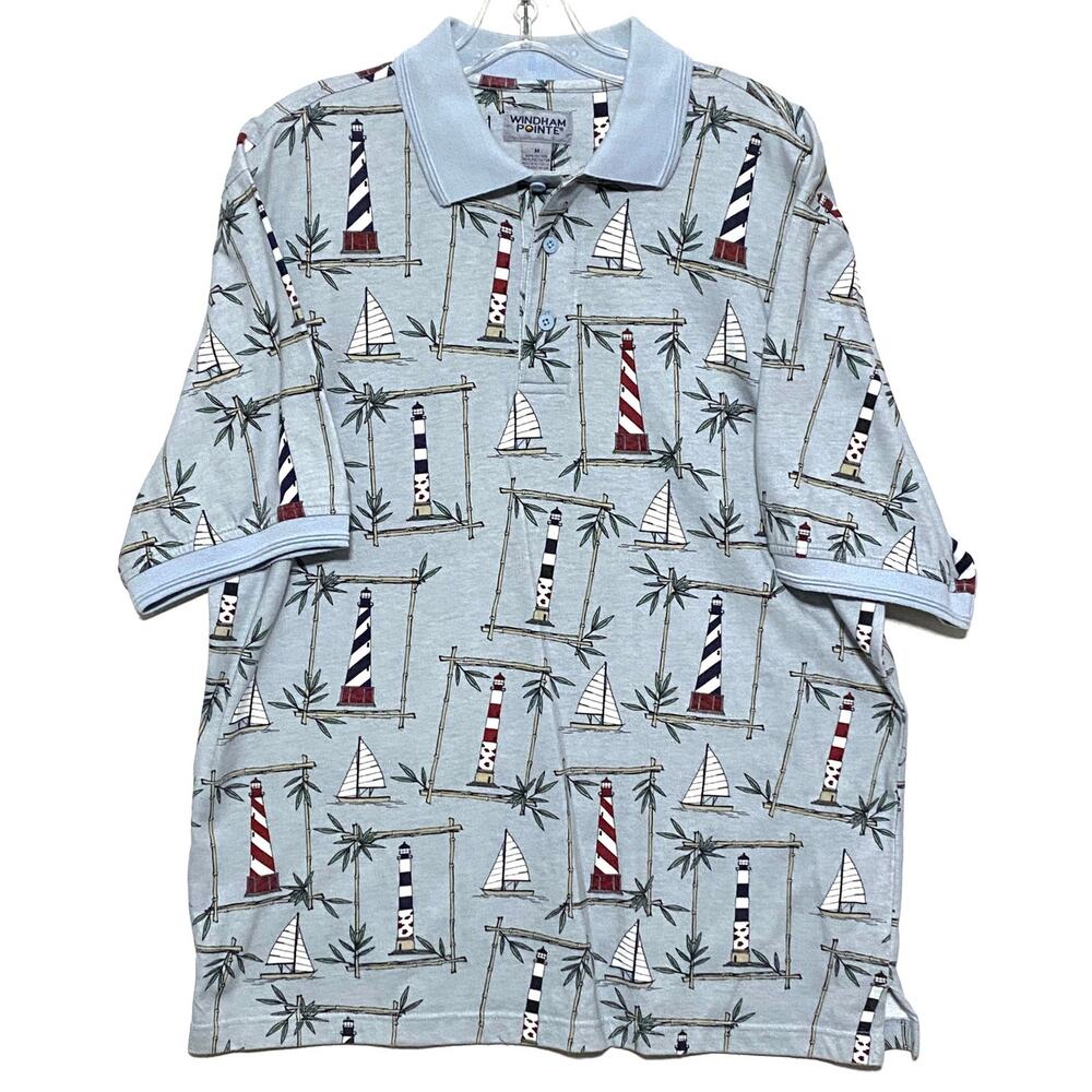 Windham Pointe Lighthouse Polo Shirt Mens M Nautical Coastal Sailing Vacation